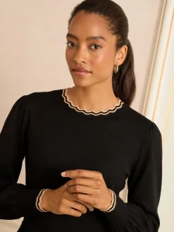 Love & Roses Scallop Neck Knitted Dress Black New