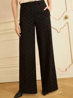 Love & Roses Black Spot Flocked Spot Wide Leg Trousers Outlet