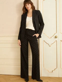 Love & Roses Black Spot Flocked Spot Wide Leg Trousers Outlet
