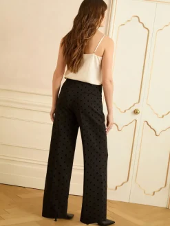 Love & Roses Black Spot Flocked Spot Wide Leg Trousers Outlet