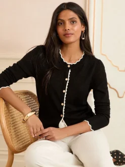 Love & Roses Petite Knitted Cardigan Black Tipped Scallop Hot
