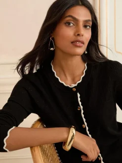 Love & Roses Petite Knitted Cardigan Black Tipped Scallop Hot