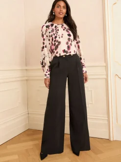 Love & Roses Wide Button Leg Trousers Black Outlet