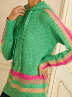 Love & Roses Stripe Metallic Hoodie Bright Green Sale
