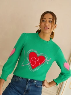 Love & Roses Bright Green Short Sleeve Heart Detail Knitted Jumper Sale