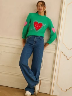 Love & Roses Bright Green Short Sleeve Heart Detail Knitted Jumper Sale