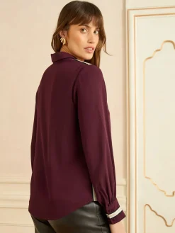 Love & Roses Button Through Long Sleeve Shirt Burgundy Red Metallic Online