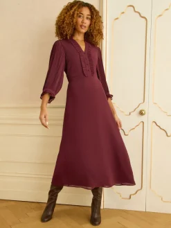 Love & Roses Burgundy Red Pleated Detail Midi Dress Best