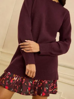 Love & Roses Petite Woven Skirt Knit Mini Dress Burgundy Red Sale