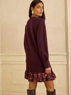 Love & Roses Petite Woven Skirt Knit Mini Dress Burgundy Red Sale