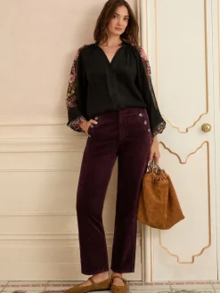 Love & Roses Corduroy Straight Trousers Cherry Red Sale