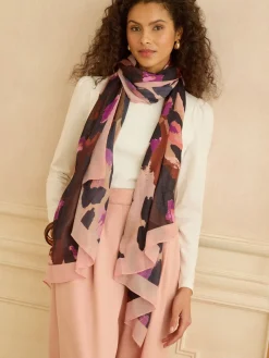Love & Roses Chocolate and Pink Leo Print Lightweight Scarf