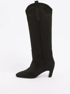 Love & Roses Faux Suede Pull On Western Low Heel Smart Long Boots Chocolate Brown Online