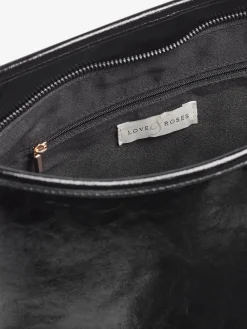 Love & Roses Woven Slouchy Tote Bag Chocolate Brown and Black Hot