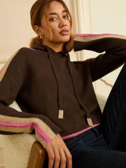 Love & Roses Stripe Metallic Hoodie Chocolate Brown Multi Lurex Stripe Outlet