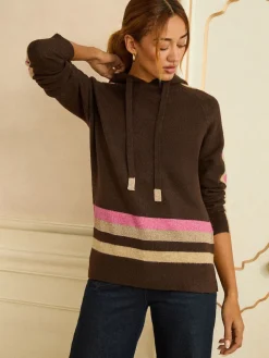 Love & Roses Stripe Metallic Hoodie Chocolate Brown Multi Lurex Stripe Outlet