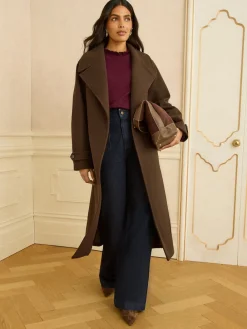 Love & Roses Chocolate Brown Fur Collared Wrap Coat Hot