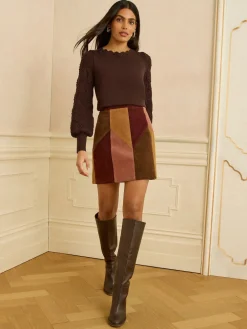 Love & Roses Chocolate Brown Bobble Stitch Scallop Knit Jumper Online