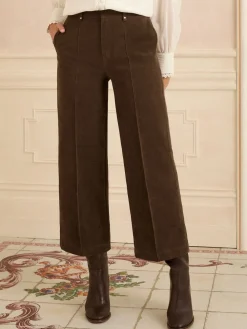 Love & Roses Chocolate Brown Faux Suede Wide Pintuck Crop Trousers Hot