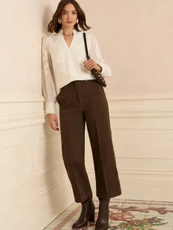 Love & Roses Chocolate Brown Faux Suede Wide Pintuck Crop Trousers Hot