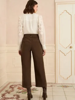 Love & Roses Chocolate Brown Faux Suede Wide Pintuck Crop Trousers Hot