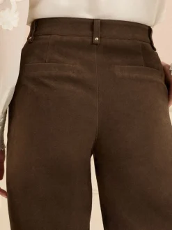 Love & Roses Chocolate Brown Faux Suede Wide Pintuck Crop Trousers Hot