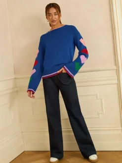 Love & Roses Crew Neck Cosy Jumper Cobalt Blue Outlet