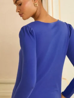 Love & Roses Cobalt Blue Scallop V-Neck Long Sleeve Jersey Top