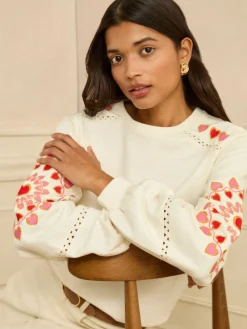 Love & Roses Cream Heart Ric Rac Embroidered Sweat Top Sale