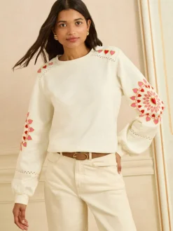 Love & Roses Cream Heart Ric Rac Embroidered Sweat Top Sale