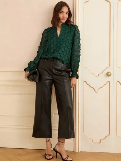 Love & Roses Petite 3D Spot Long Sleeve Blouse Dark Green Outlet