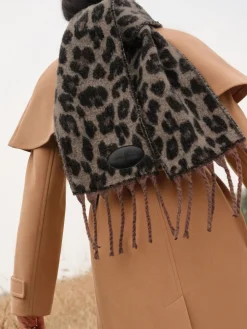 Love & Roses Dark Leopard Print Brushed Scarf Hot