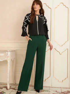 Love & Roses Forest Green Wide Leg Trousers New