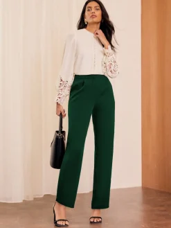 Love & Roses Straight Leg Trousers Forest Green Discount