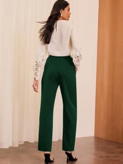 Love & Roses Straight Leg Trousers Forest Green Discount