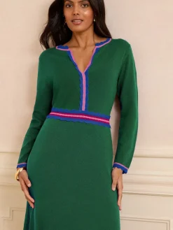 Love & Roses Notch Neck Knitted Midi Dress Green Discount