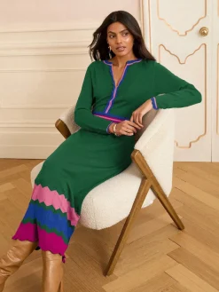 Love & Roses Notch Neck Knitted Midi Dress Green Discount