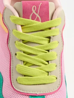 Love & Roses Mix Material Retro Comfort Jogger Trainers Green Pink Multi Hot