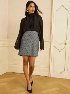 Love & Roses Mini Skirt Grey Bow Print Best