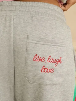 Love & Roses Jersey Loungewear Bottoms Grey Rainbow Tipped New