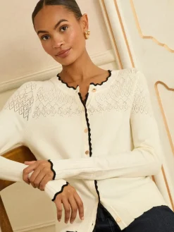 Love & Roses Ivory and Black Scallop Knitted Cardigan Clearance