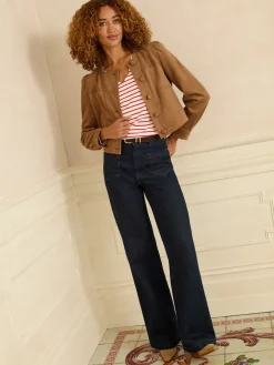 Love & Roses Ivory and Red Stripe Scallop V-Neck Long Sleeve Jersey Top Online