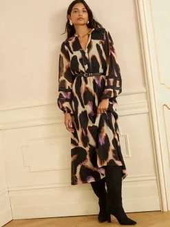 Love & Roses Ivory Animal PU Trim Midi Dress Online