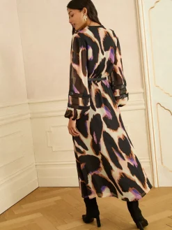 Love & Roses Ivory Animal PU Trim Midi Dress Online