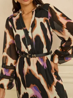 Love & Roses Ivory Animal PU Trim Midi Dress Online