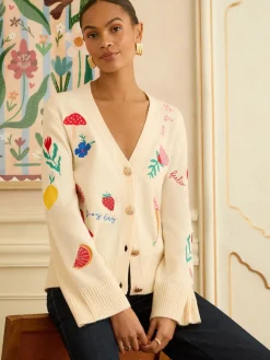 Love & Roses Ivory Embroidered Knitted Cardigan Online