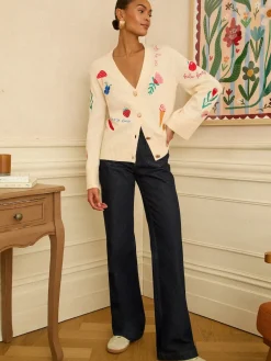 Love & Roses Ivory Embroidered Knitted Cardigan Online