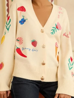 Love & Roses Ivory Embroidered Knitted Cardigan Online