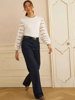 Love & Roses Long Sleeve Top Ivory Scallop Broderie