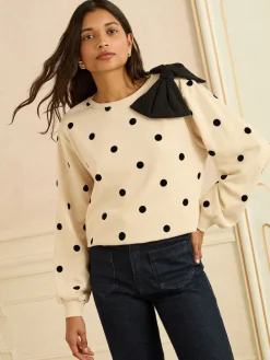 Love & Roses Bow Shoulder Sweatshirt Ivory Spot Sale